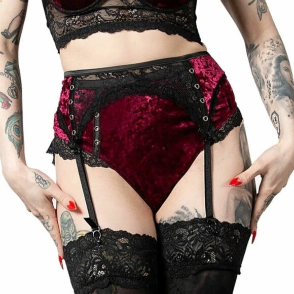 Killstar Other - Killstar Garter Belt Mercy Velvet Lace Red Black